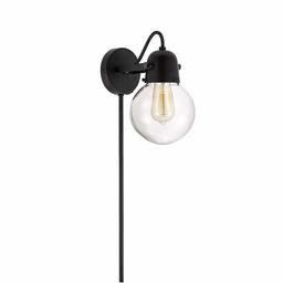 Amazon Brand – Rivet Mid-Century Modern Glass Globe Plug-In Wall Mount Sconce With LED Light Bulb - 9.5 x 6.25 x 9.75 Inches, Dark Bronze