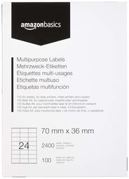 AmazonBasics Multipurpose Address Labels, 70.0mm x 36.0mm, 100 Sheets, 24 Label per Sheet, 2400 Labels