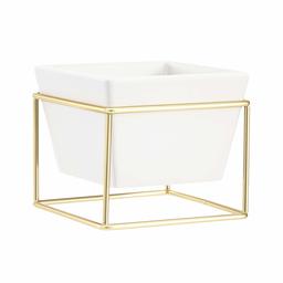 AmazonBasics Tabletop Planter, Square - White/Brass