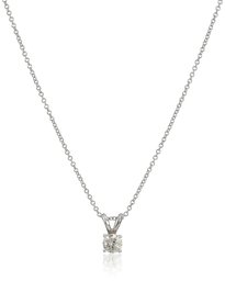 14k White Gold Round-Cut Diamond Solitaire Pendant Necklace (1/3 cttw, K-L Color, I1-I2 Clarity), 18