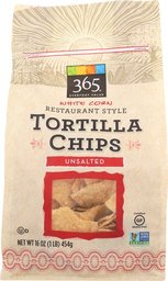 365 Everyday Value, White Corn Restaurant Style Tortilla Chips, Unsalted, 16 Ounce