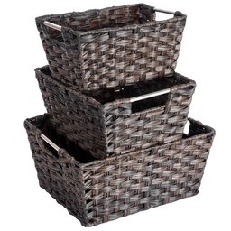 UMI. Essentials Nesting Rattan Storage Baskets with Dual Metal Handles, Assorted Sizes, Set of 3