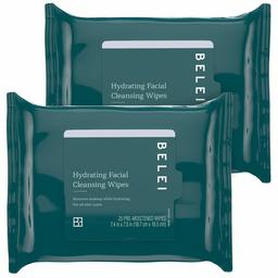 Belei Hydrating Facial Cleansing Wipes, Ophthalmologist Tested, Fragrance Free, Alcohol Free, 50 Count (Two packs of 25 wipes)