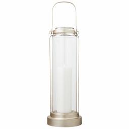 Stone & Beam Modern Casual Decorative Metal and Glass Lantern with LED Candle - 9 x 9 x 25 Inches, Silver, For Indoor Outdoor Use (Renewed)