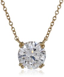 Yellow-Gold-Plated Sterling Silver Swarovski Zirconia Round Solitaire Pendant Necklace