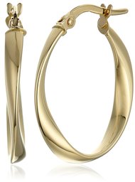 14k Yellow Gold Twisted Oval Hoop Earrings