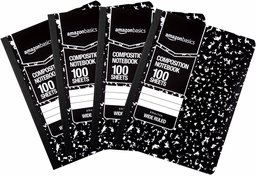 AmazonBasics Notebook Wide Ruled 100 Sheets, Marble black