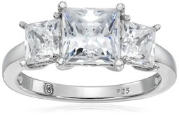 Platinum-Plated Sterling Silver Princess-Cut 3-Stone Ring made with Swarovski Zirconia (3 cttw), Size 7