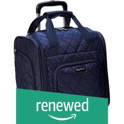 (Renewed) AmazonBasics Underseat Trolley Bag Luggage, Navy Blue Quilted