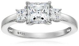 Platinum-Plated Sterling Silver Princess-Cut 3-Stone Ring made with Swarovski Zirconia (2 cttw), Size 9