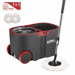 Umi.Essentials Sistema di pulizia del pavimento con mocio e secchio in microfibra autoportante in acciaio inossidabile