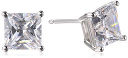 Amazon Essentials Platinum Plated Sterling Silver Princess Cut Cubic Zirconia Stud Earrings (4.5mm)