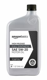 AmazonBasics High Mileage Motor Oil - Full Synthetic (SN Plus) - 5W-20 - 1 Quart - 6 Pack - AM0H52P6 (Renewed)