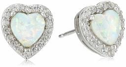 Sterling Silver Created Opal and Created White Sapphire Halo Heart Stud Earrings