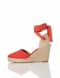 Amazon Brand - find. Women's Closed Toe Canvas Espadrille Wedge Sandal Red), US 5