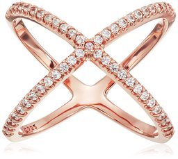 Amazon CollectionRose Gold Plated Sterling Silver Made with Swarovski Zirconia Criss Cross Single