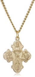 Men's 14k Gold-Filled 4-Way Medal Pendant Necklace with Gold-Plated Stainless Steel Chain, 24