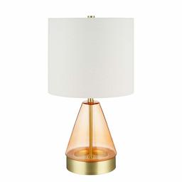 Amazon Brand – Rivet Smokey Glass and Brass Table Lamp, Modern, with Bulb, 16.63