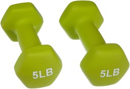 AmazonBasics Neoprene Dumbbell Hand Weights, 5 Pound Each, Green - Set of 2