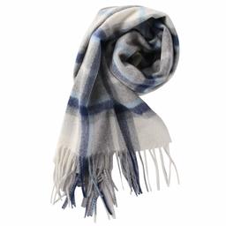 WAMSOFT 100% Wool Plaid Scarf for Women, Mens Blue Fashion Pashmina Shawl Face Wrap Super Soft Fashion Tartan Scarf Large Stole Scarf Birthday Gift(Sapphire Plaid)