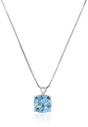 Sterling Silver Cushion-Cut Checkerboard Swiss Blue Topaz Pendant Necklace (8mm)