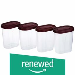 (Renewed) Amazon Brand - Solimo Set of 4 Grocery Jar (450ml), Red