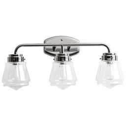 Amazon Brand – Stone & Beam Vintage Bathroom Vanity Fixture With 3 Light Bulbs And Glass Shade - 25 x 7 x 11.5 Inches, Matte Black