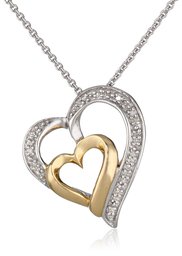 18k Gold Plated Sterling Silver Diamond Heart Pendant Necklace (0.05 cttw),18