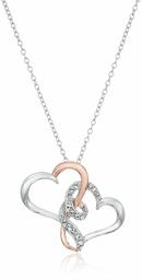 Sterling Silver Two Tone Double Heart Pendant Necklace Made with Swarovski Crystal (18