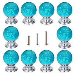 Umi 10 Pcs Crystal Cabinet Knobs Laser Blue Round Glass Kitchen Cupboard Drawer Dresser Bookcase Pull Handle with 3 Size Screws