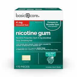 Amazon Basic Care Nicotine Polacrilex Gum, 4 Mg (Nicotine), Uncoated Arctic Mint Flavor, Stop Smoking Aid, 170Count