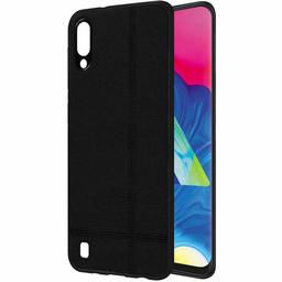 Amazon Brand - Solimo Leather Mobile Cover (Soft & Flexible Back case) for Samsung Galaxy M10 (Black)