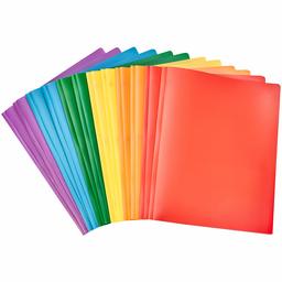 AmazonBasics Heavy Duty Plastic 2 Pocket Folder for Letter Size Paper, Pack of 12