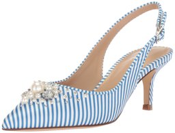 The Fix Amazon Brand Women's Felicia Slingback Kitten Heel Pump with Pearls, Cielo Blue Stripe Satin, 11 B US