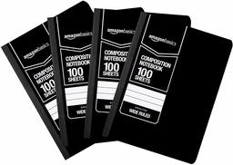 AmazonBasics Wide Ruled Composition Notebook, 100 Sheet, Solid Black, 36-Pack