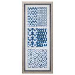 Amazon Brand – Stone & Beam Boho Blue 3-Tile Wall Art Tryptych II, Beige Frame, 25.5