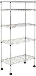 AmazonBasics 5-Shelf Shelving Unit on Wheels - Chrome