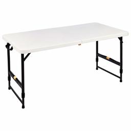 AmazonCommercial 4ft Adjustable Folding Table, Half-Folded, White Granite