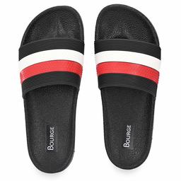 Bourge Men's Canton-40 White, Red and Black Sliders-9 UK (43 EU) (10 US) (Canton-40-09)