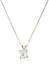 14k Yellow Gold Cushion Checkerboard Created White Sapphire Pendant Necklace (8mm)