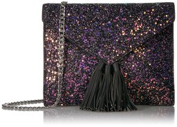 Amazon Brand The Fix Izzi Glitter - Embrague con cadena cruzada, color negro