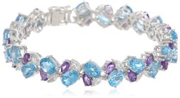 Sterling Silver Blue Topaz, Amethyst and White Topaz Bracelet, 7.25