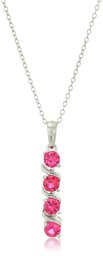 Sterling Silver Created Ruby Vertical Four Stone Pendant Necklace, 18