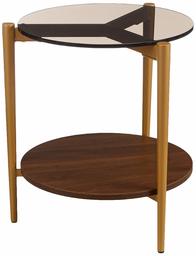 Amazon Brand - Rivet - Round Side Table with Shelf, 43 x 43 cm, Glass / Walnut