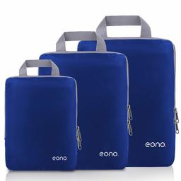 Eono by Amazon - Organiseurs de Bagage, Bagage Sac Compression pour Voyage Maquillqage Vêtement, Sac Organisateur Rangement de Valise, Compression Packing Cubes, Navy, 3 Set