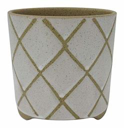 Amazon Brand – Stone & Beam Medium Windowpane Footed Stoneware Planter, 7.9