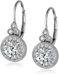 Amazon CollectionPlatinum-Plated Sterling Silver Swarovski Zirconia Round Antique Drop Earrings (3.5 cttw)