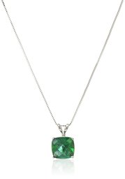 Collier avec pendentif en damier en or 14 carats (8 mm),Or blanc/vert émeraude.