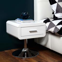 Marca Amazon - Movian Bed Side Table, High Gloss White, Trumpet Foot Chrome