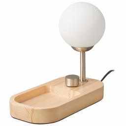 Tischlampe mit LED-Lampe, modernes Design, mit USB-Port, 21,6 cm Höhe, satiniertes Messing mit Holz